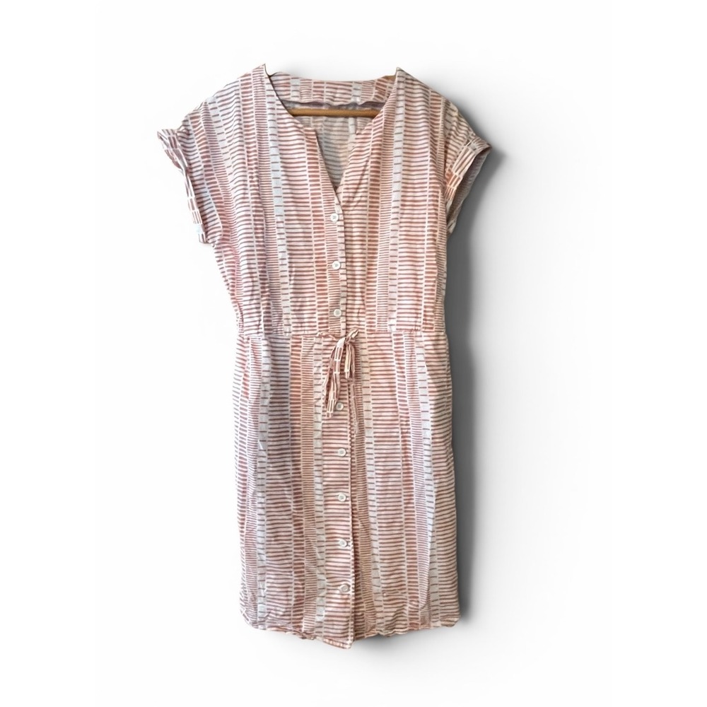 Handmade Geometric Print Button Front Shirt Dress Terracotta Drawstring Waist L